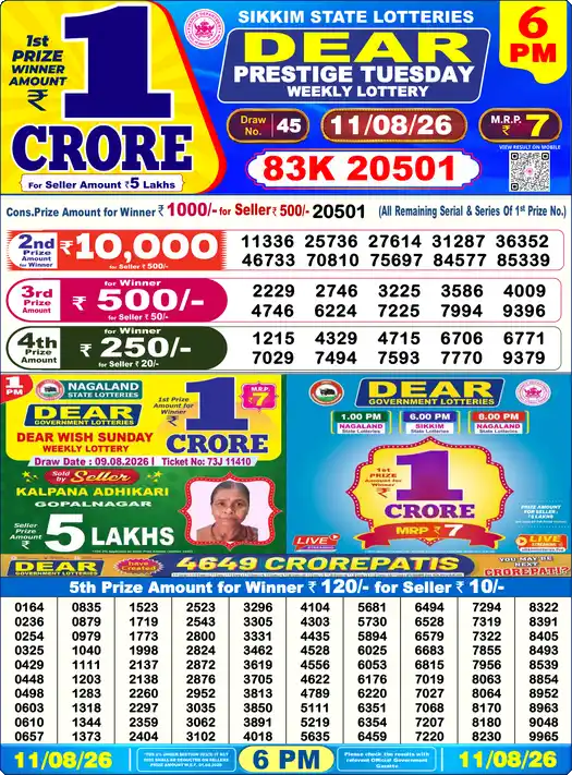 Dear Lottery Result 6 PM 11 August 2026