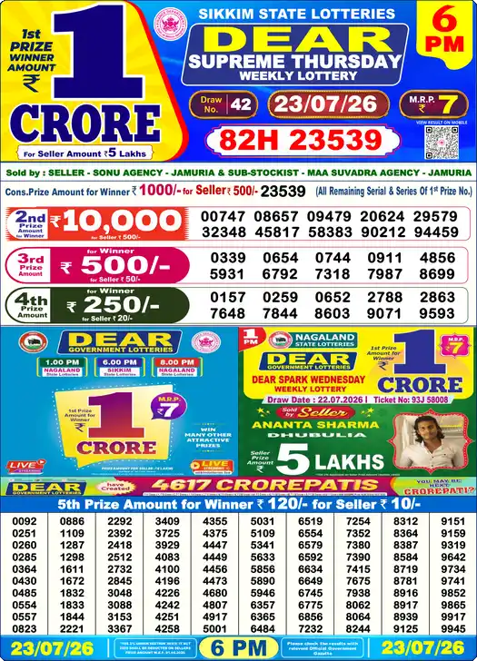 Lottery Sambad 23.07.26 Dear Lottery 6 PM July 23, 2026
