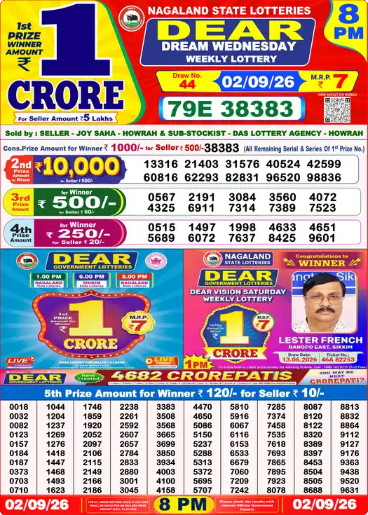 Dear Lottery Result Yesterday 8 PM 02 September 2026