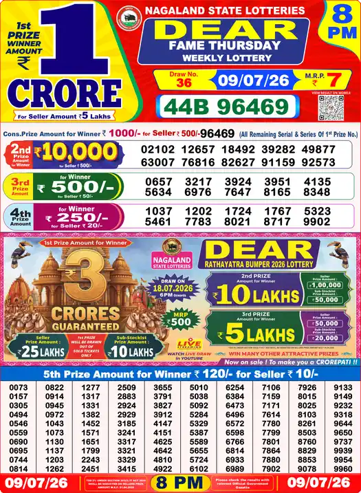 Dear Lottery Result Today 8 PM 09 July 2026
