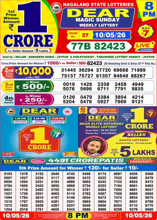 Lottery Sambad 10.05.26 Dear Lottery 8 PM May 10, 2026