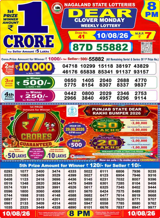 Dear Lottery Result Yesterday 8 PM 10 August 2026