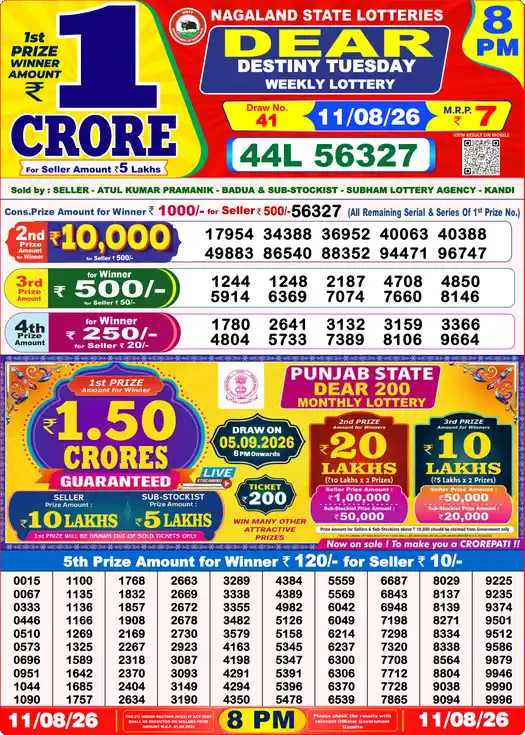 Dear Lottery Result 8:00 PM 11/08/26
