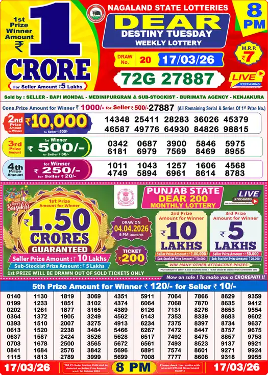 Lottery Sambad 17.03.26 Dear Lottery 8 PM March 17, 2026