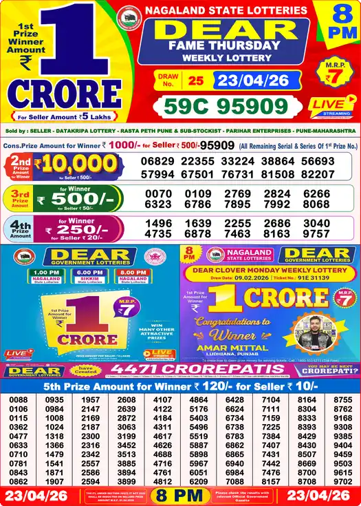 Lottery Sambad 23.04.26 Dear Lottery 8 PM April 23, 2026