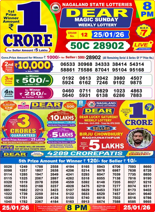 Lottery Sambad 25.01.26 Dear Lottery 8 PM January 25, 2026