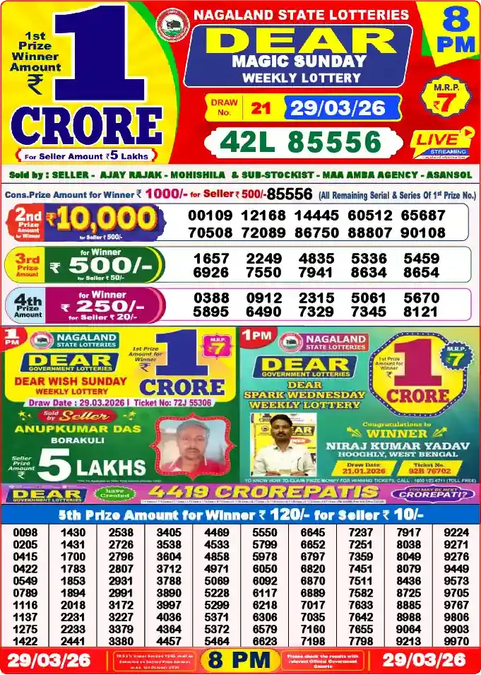 Lottery Sambad 29.03.26 Dear Lottery 8 PM March 29, 2026