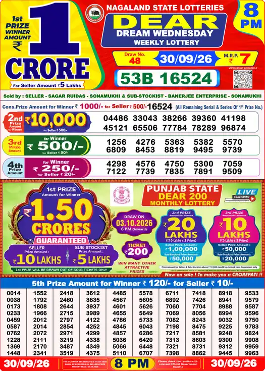 Dear Lottery Result Yesterday 8 PM 30 September 2026