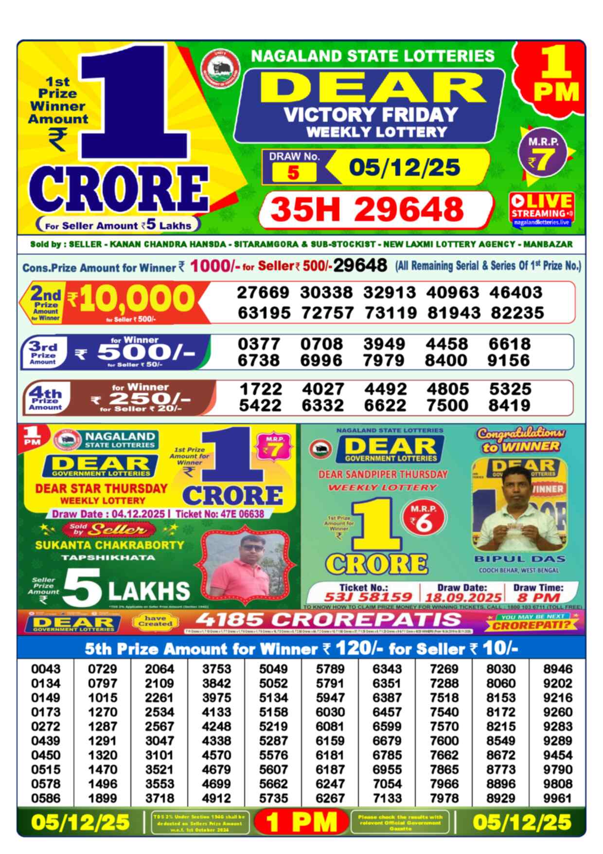 Lottery Sambad 05.12.25 Dear Lottery 1 PM December 05, 2025