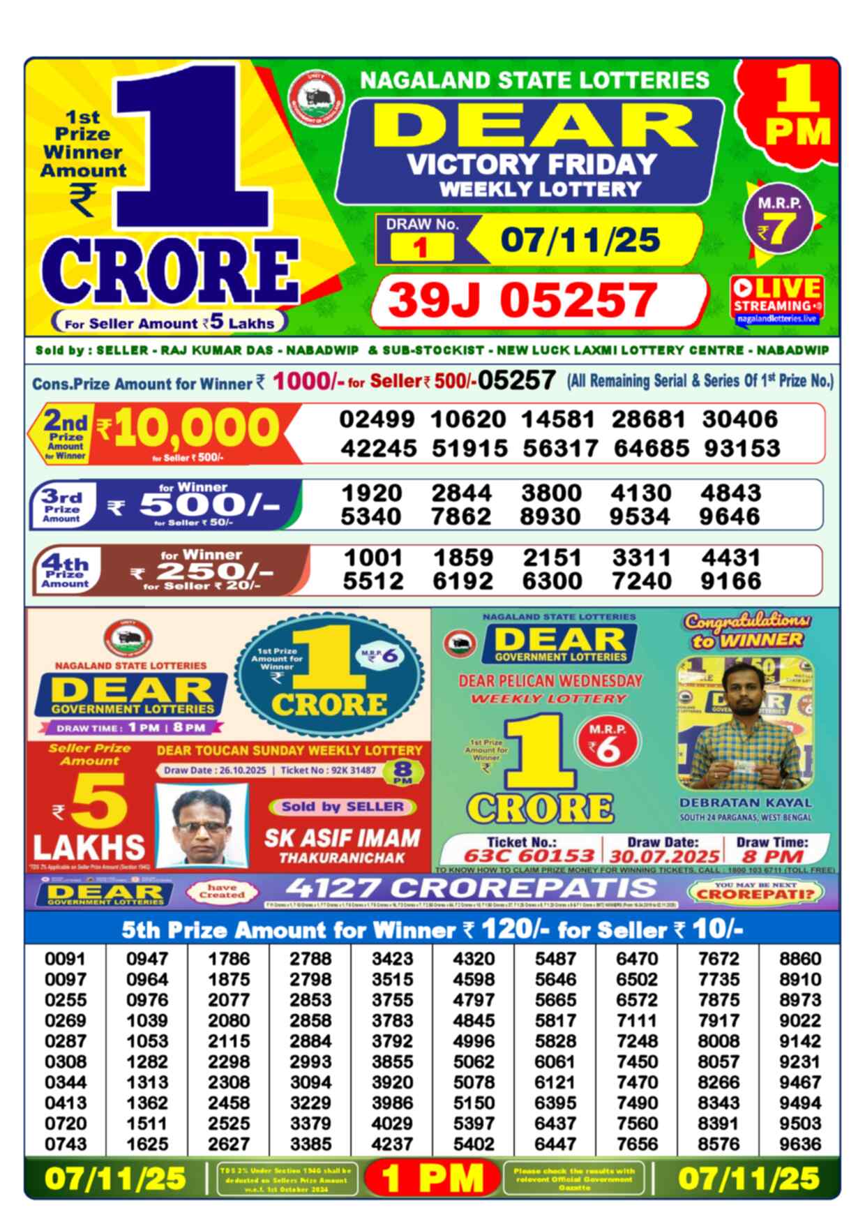 Lottery Sambad 07.11.25 Dear Lottery 1 PM November 07, 2025