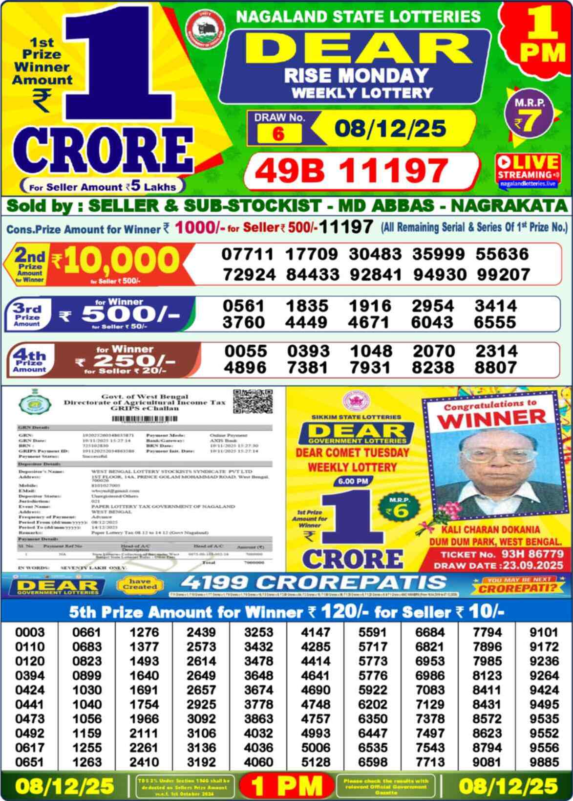 Lottery Sambad 08.12.25 Dear Lottery 1 PM December 08, 2025