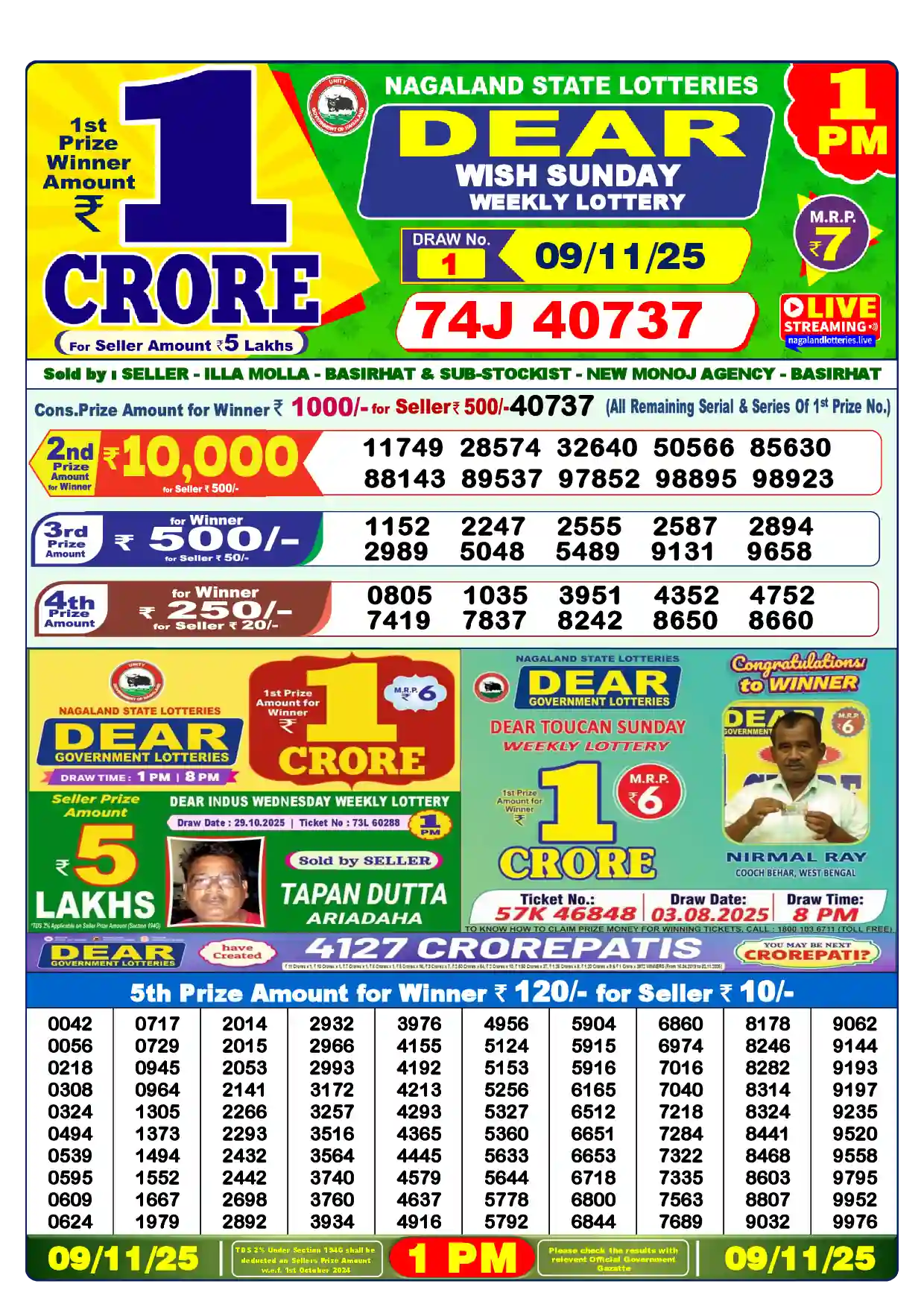 Dear Lottery Result 09 11 25 Nagaland State
