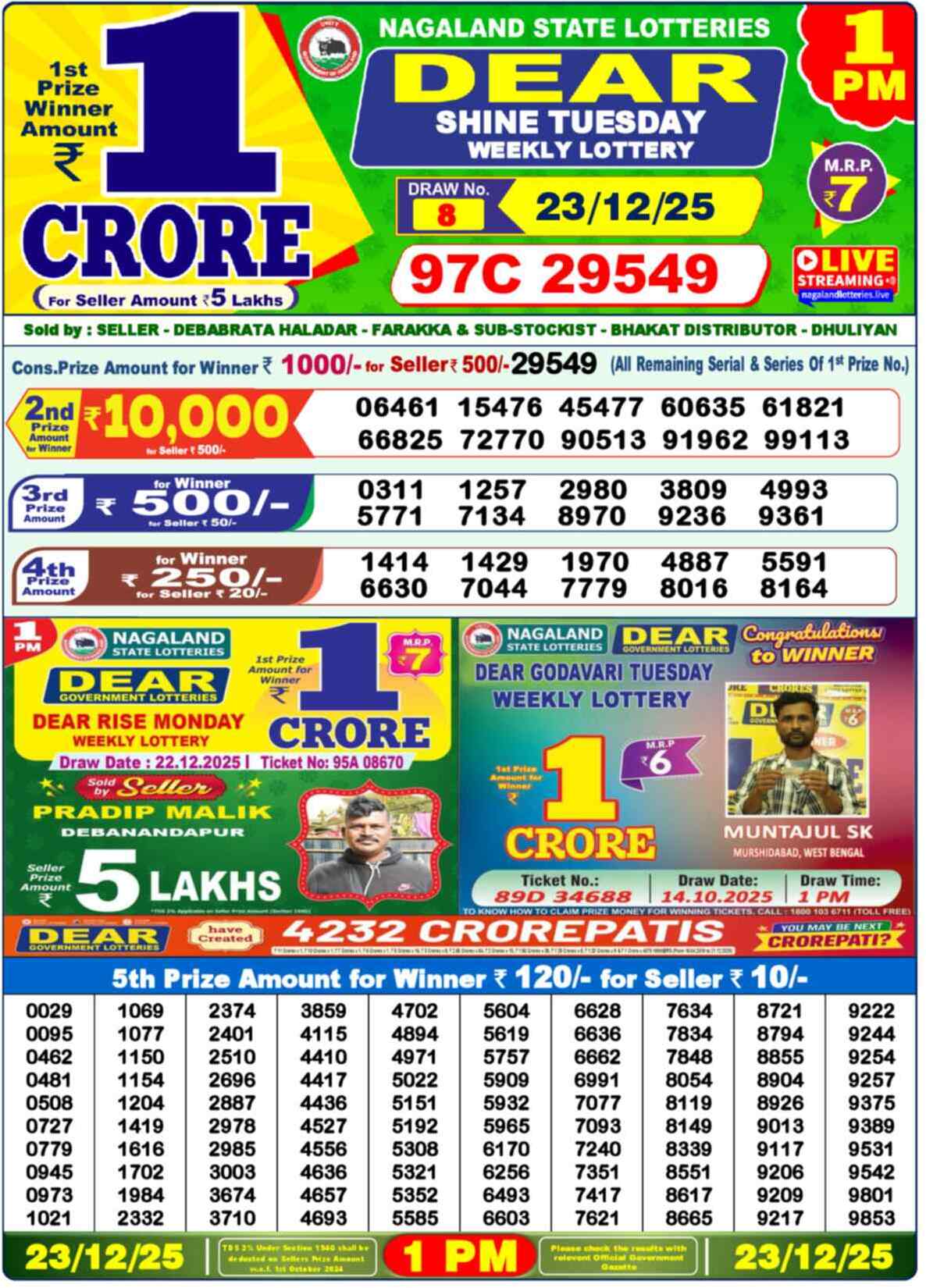 Lottery Sambad 23.12.25 Dear Lottery 1 PM December 23, 2025
