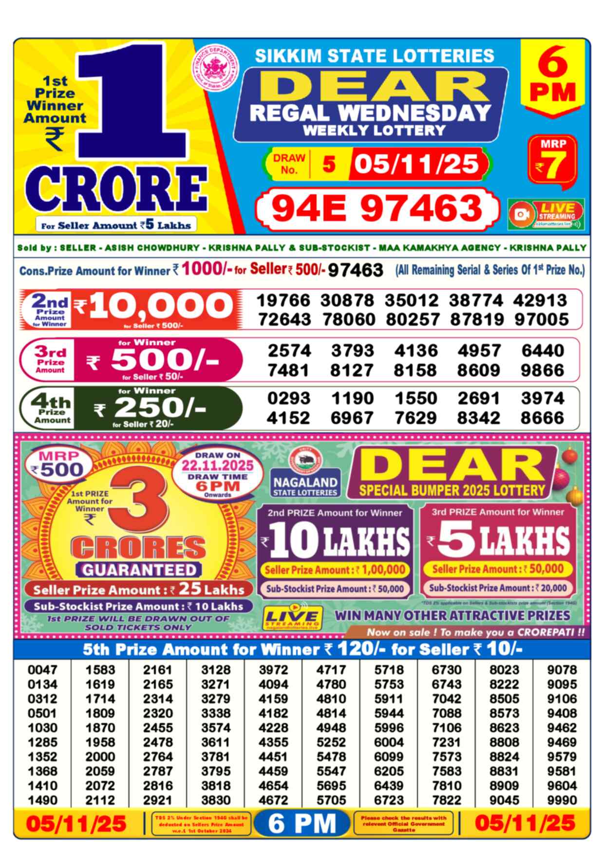 Lottery Sambad 05.11.25 Dear Lottery 6 PM November 05, 2025