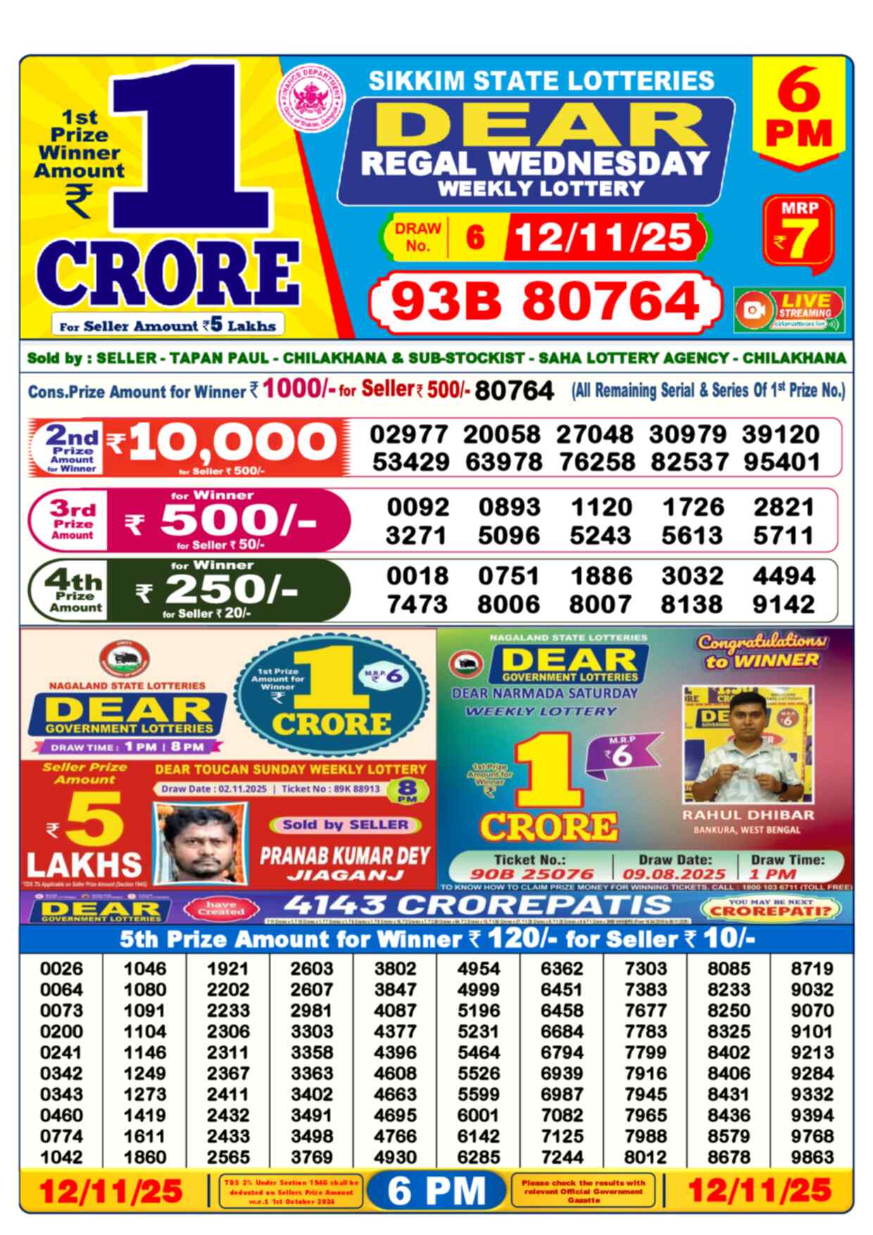 Lottery Sambad 12.11.25 Dear Lottery 6 PM November 12, 2025