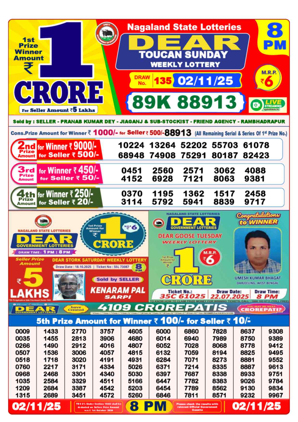 Lottery Sambad 02.11.25 Dear Lottery 8 PM November 02, 2025