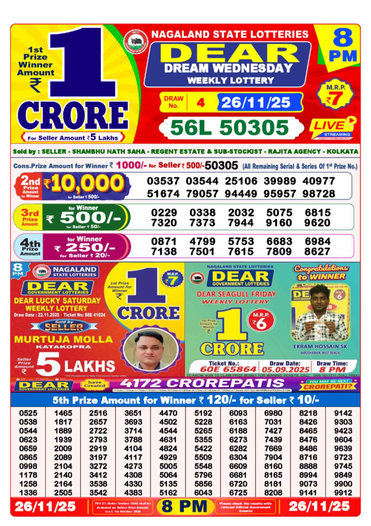 Lottery Sambad 26.11.25 Dear Lottery 8 PM November 26, 2025